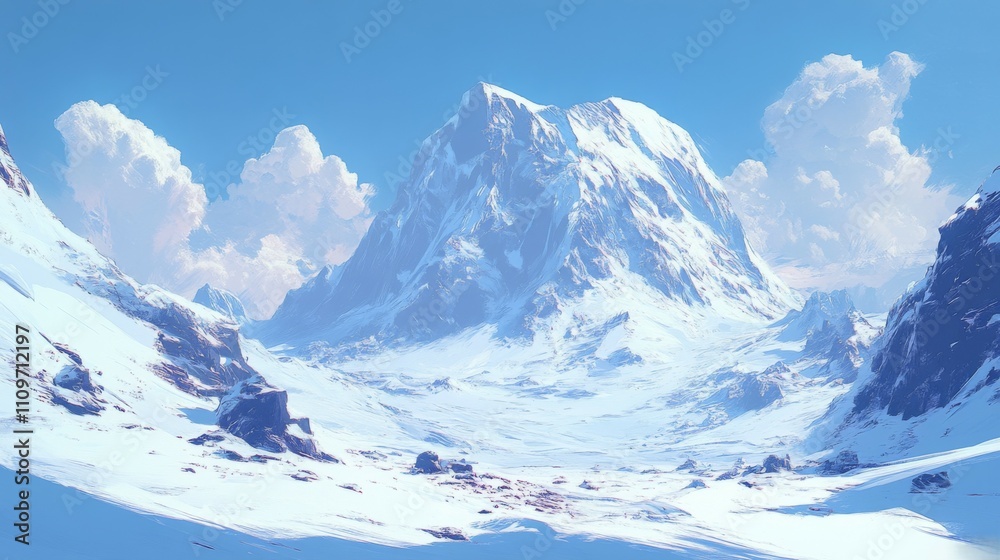 Fototapeta premium Majestic Snow-Capped Mountain Peak with a Clear Blue Sky