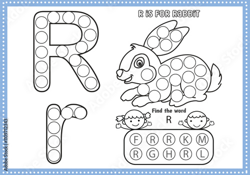 dot marker alphabet coloring and activity page with outline vector for Pre-school Kids
