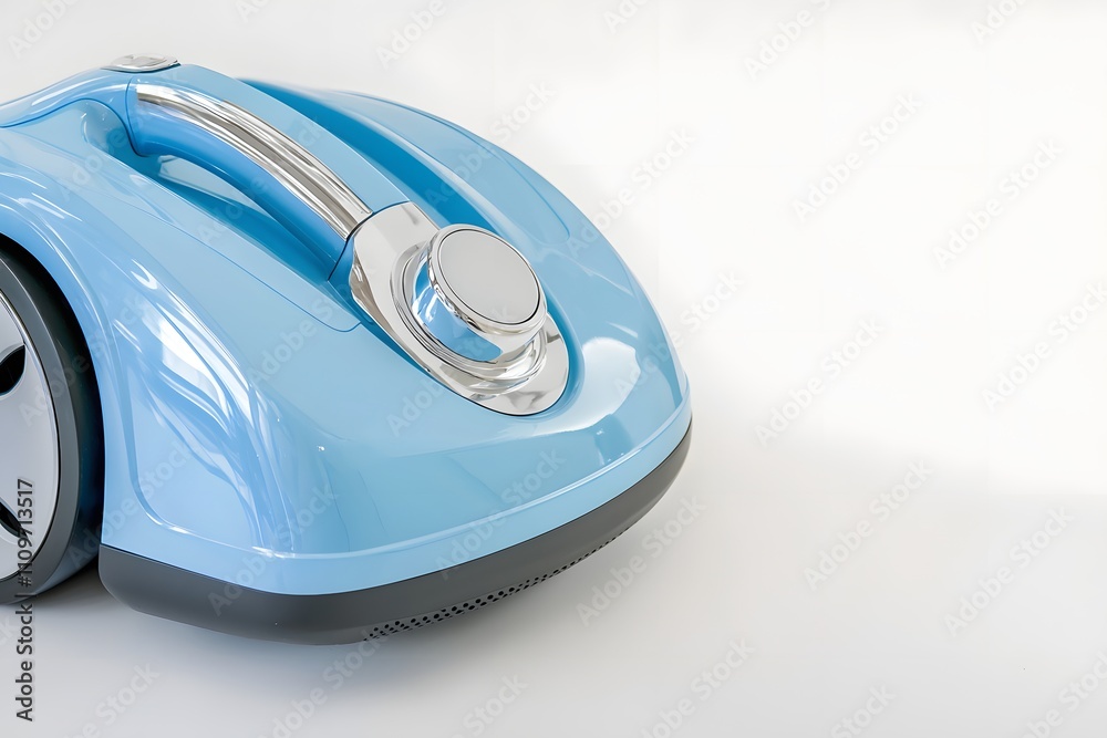 Stylish blue vacuum cleaner with chrome details on a plain white background Stylish blue vacuum cleaner with chrome details on a plain white background