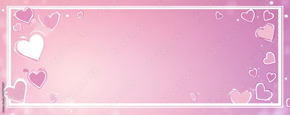 Pink and purple valentine's day photo frame with white hearts and swirls on gradient background Pink and purple valentine's day photo frame with white hearts and swirls on gradient background