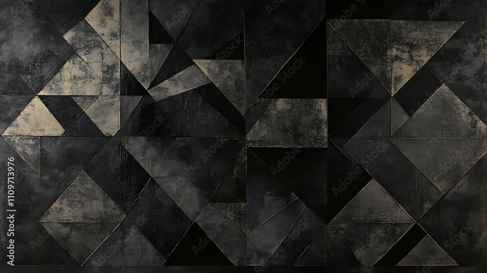 A black and gold abstract painting with a lot of triangles A black and gold abstract painting with a lot of triangles