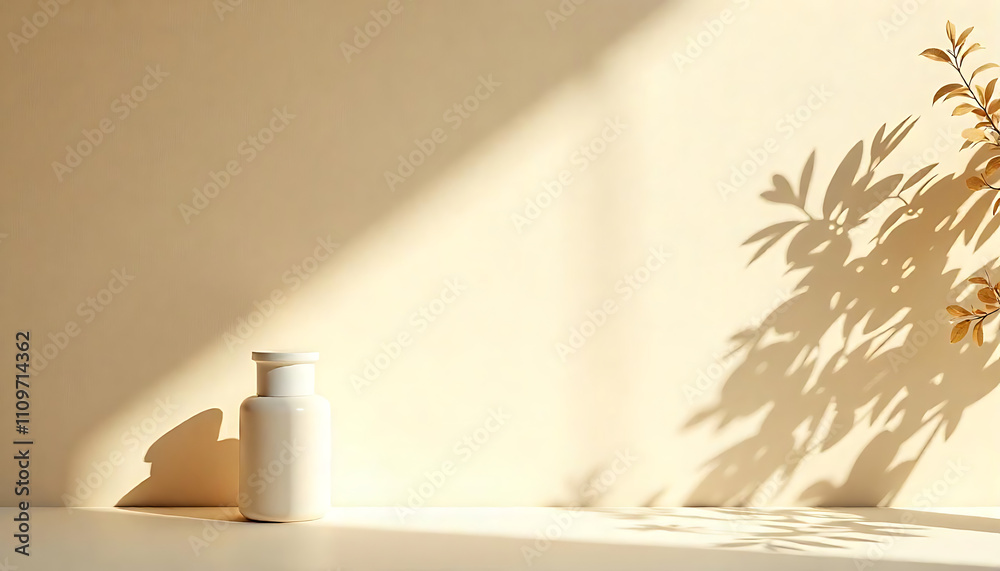 Minimalistic abstract gentle light beige background for product presentation with light andand intricate shadow from the window and vegetation on wall. Minimalistic abstract gentle light beige background for product presentation with light andand intricate shadow from the window and vegetation on wall.
