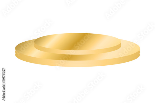 Empty gold podium isolated on transparent background. Golden pedestal, platform for product presentation, stand stage, Blank podium. Mockup, template, Product display design elements. PNG, Cut out