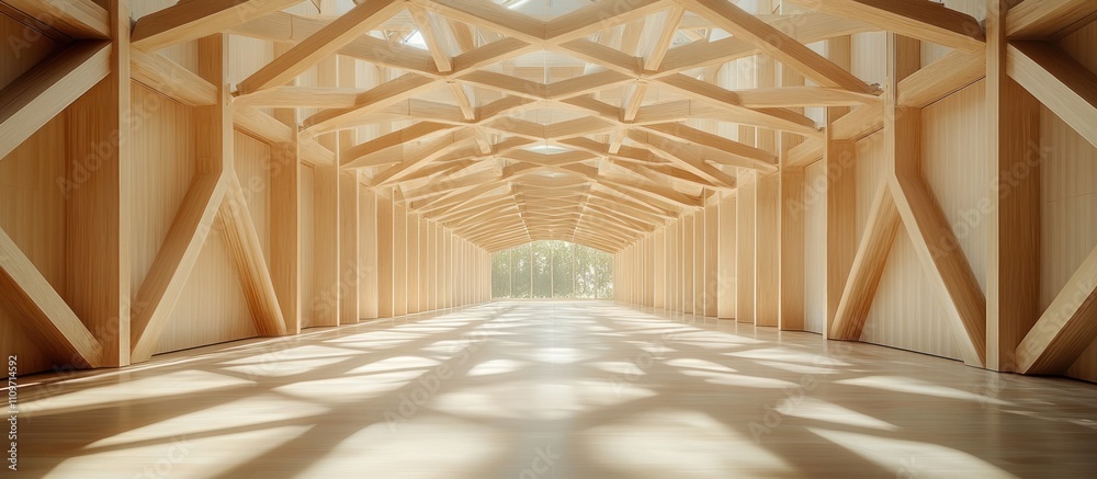 Wooden hallway with beams and light shining through. Wooden hallway with beams and light shining through.