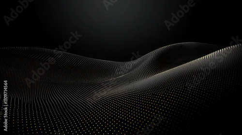 A black and white image of a wave with gold dots