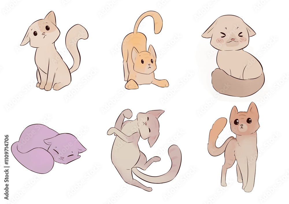 Obraz premium 6 stickers de gatito