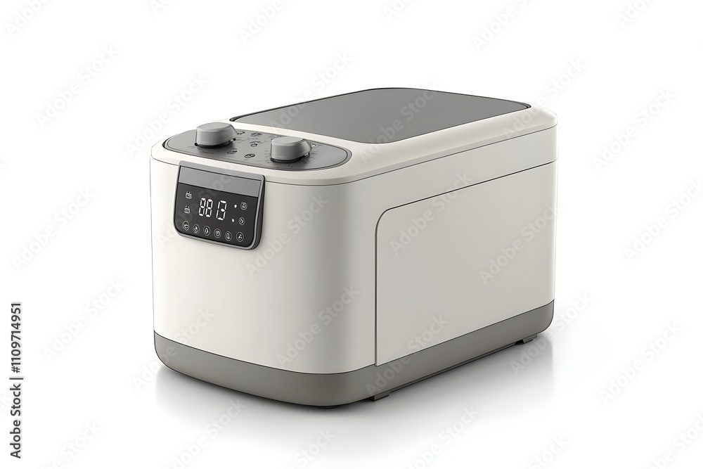 Stylish grey bread maker with digital controls on clean white background Stylish grey bread maker with digital controls on clean white background