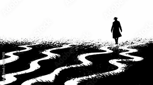 Introspective journey through lifes labyrinthine paths seeking inner truth symbolic silhouette art. Labyrinthine. Illustration photo