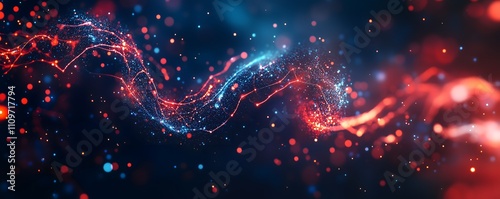 Abstract digital background with blue and red glow.