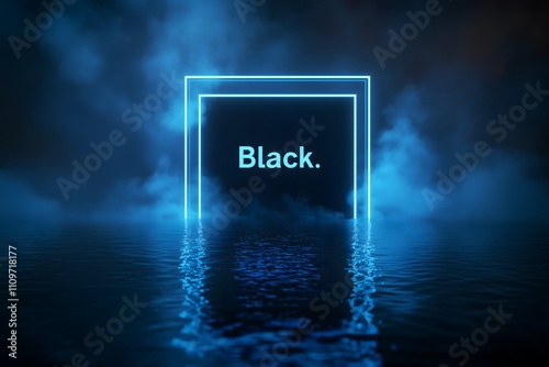 Abstract neon-illuminated frame with the text blac.