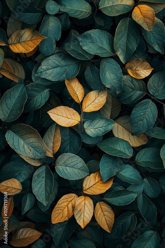 Close-up of leaves with dark green and yellow tones