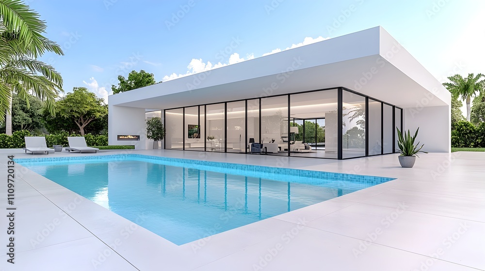 Stunning Modern Luxury Villa with Floor to Ceiling Windows and Clean White Background Stunning Modern Luxury Villa with Floor to Ceiling Windows and Clean White Background
