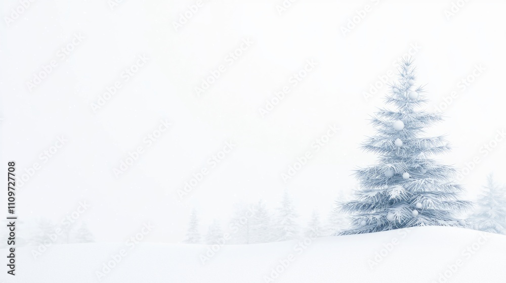 Fototapeta premium Enchanting Winter Wonderland: Snow-Covered Hill with Decorated Evergreen Tree and Magical Lights