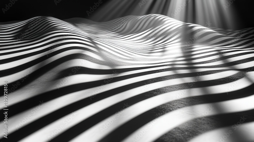 Abstract Black and White Landscape with Soft Curves and Light Stripes ...