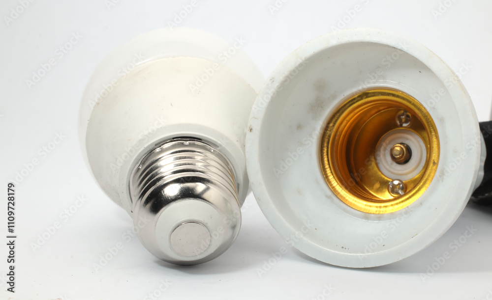 A white living room lamp with its fittings on a white background. Used in a room, patio, garage, or living room. A white living room lamp with its fittings on a white background. Used in a room, patio, garage, or living room.