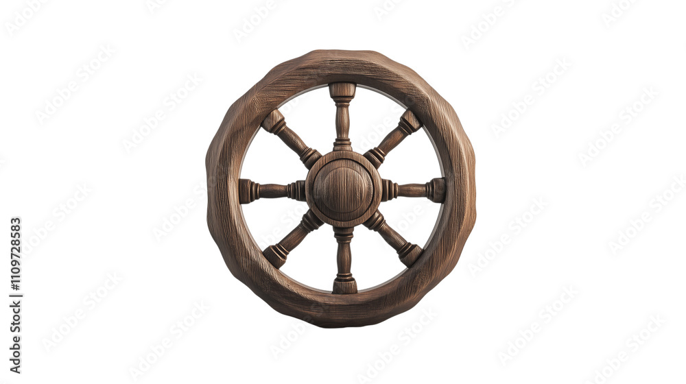 Obraz premium A 3D wooden ship's wheel,PNG format Background. Generative AI 