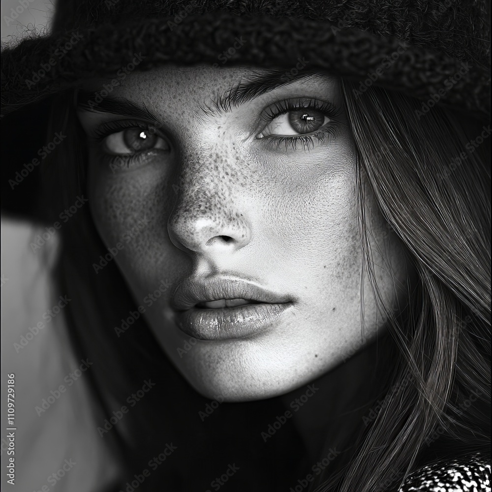black and white closeup portrait of a young, beautiful woman on black background, concept of cosmetics, skincare and beauty black and white closeup portrait of a young, beautiful woman on black background, concept of cosmetics, skincare and beauty