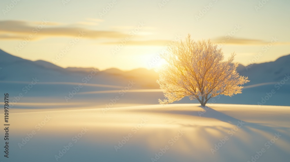Fototapeta premium Sunrise Over a Winter Wonderland Reveals Frosty Beauty on the Solstice