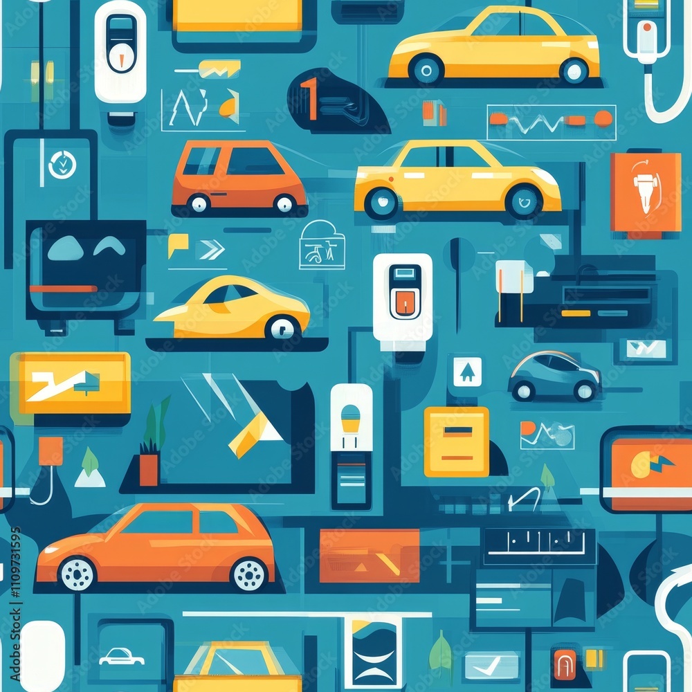 Electric Vehicle Charging Stations Seamless Pattern Electric Vehicle Charging Stations Seamless Pattern