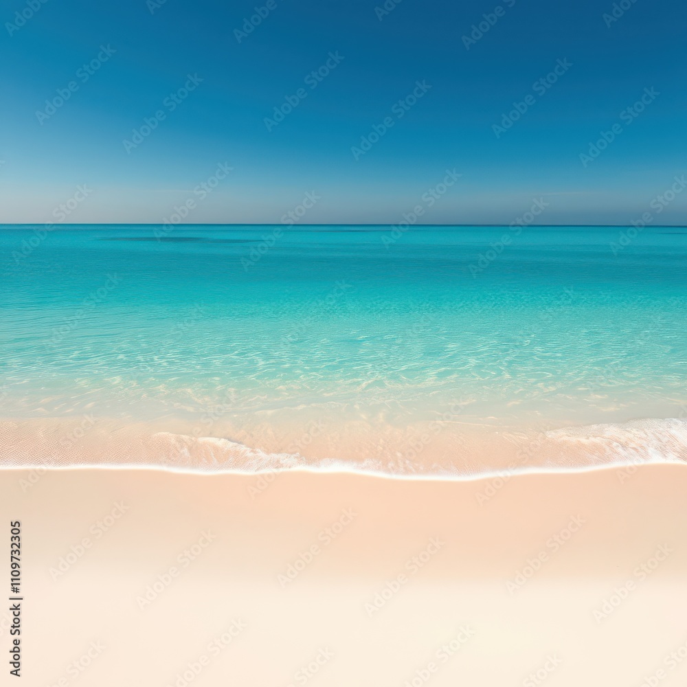Fototapeta premium Calm blue waters washing over smooth sandy beach, vacation, relaxation, tropical, paradise
