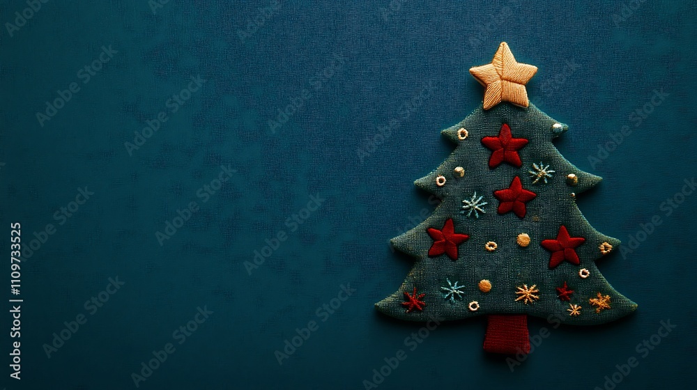 A Christmas banner featuring a tree applique with space for text, showcasing a fabric-made Christmas tree concept. A Christmas banner featuring a tree applique with space for text, showcasing a fabric-made Christmas tree concept.