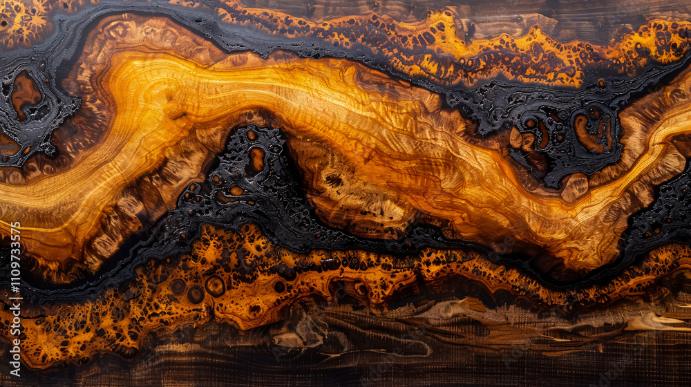 Naklejka premium Texture of a wooden table with epoxy resin: Top view for background.