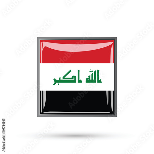 Iraq National flag square glossy shiny 3D vector illustration isolated on white background for National Day,   Independence Day October 3, Republic Day July 14, brochure, poster, flyers online media