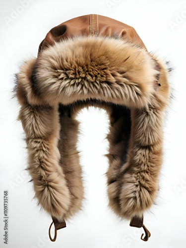 Fur-lined trapper hat isolated