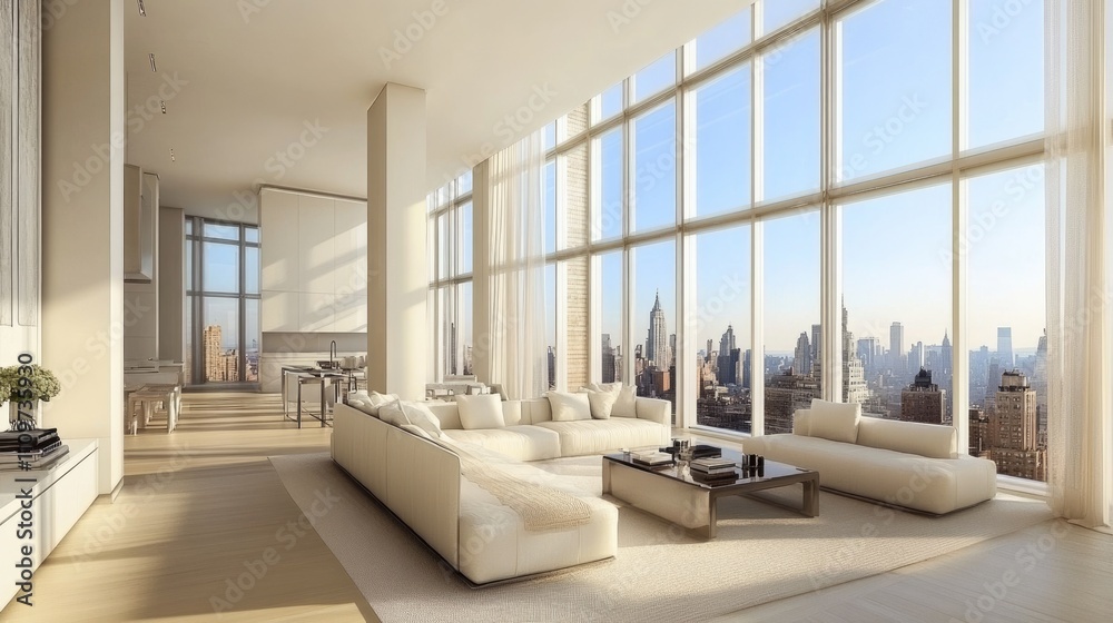 Spacious Loft Hall with Elegant White Windows and Beige Accents in a Modern Living Room Studio Spacious Loft Hall with Elegant White Windows and Beige Accents in a Modern Living Room Studio