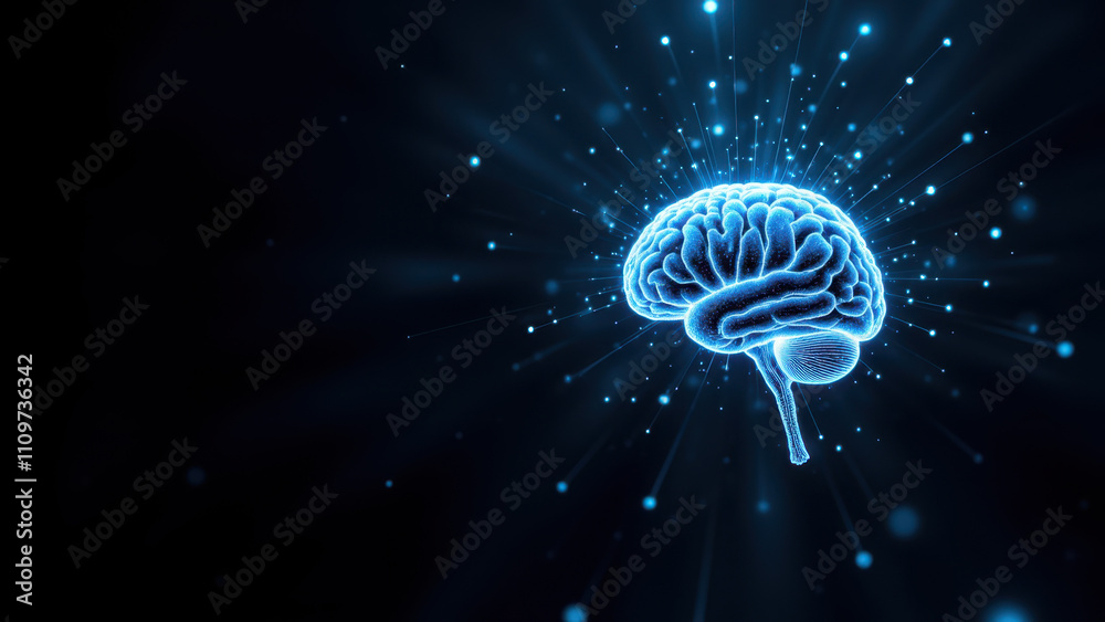 Fototapeta premium Brain symbolizing Artificial General Intelligence with starburst effect