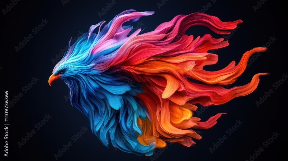 Colorful Abstract Representation of a Phoenix with Fluid Shapes and Vibrant Hues Symbolizing Transformation and Creativity in Artistic Style Colorful Abstract Representation of a Phoenix with Fluid Shapes and Vibrant Hues Symbolizing Transformation and Creativity in Artistic Style