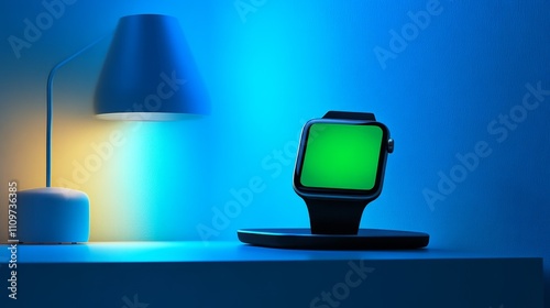 A smartwatch with a green screen 