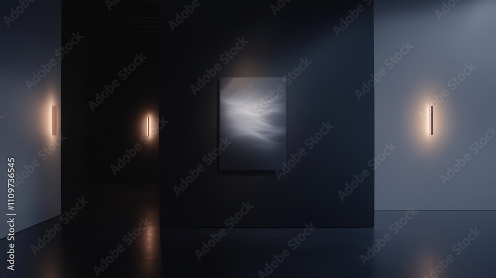 Empty room with three walls on either side. the walls are painted in a dark blue color and the floor is made of concrete. Empty room with three walls on either side. the walls are painted in a dark blue color and the floor is made of concrete.
