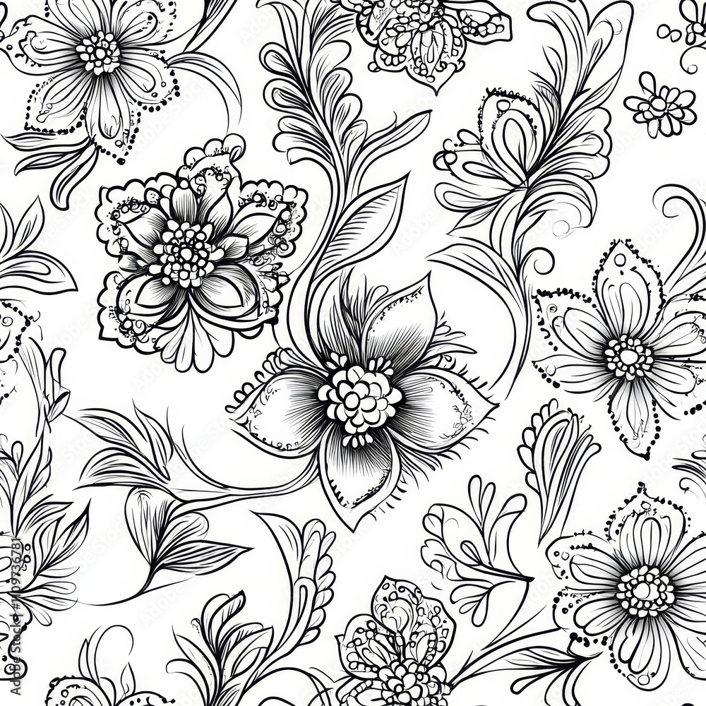 Intricate Black and White Floral Pattern Intricate Black and White Floral Pattern