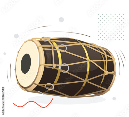 Dholak - a two-headed hand drum as a folk percussion instrument - Stock Illustration
