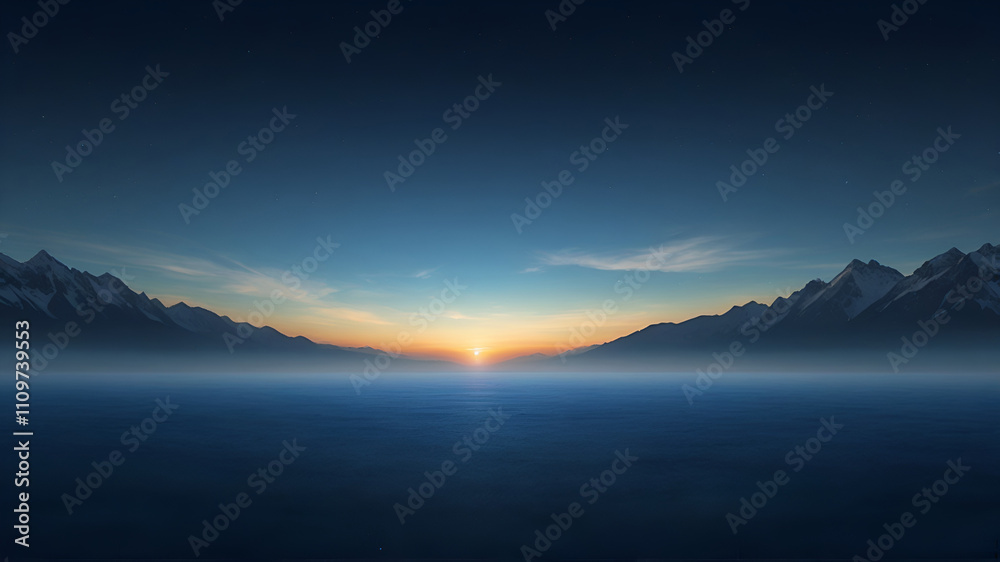 Fototapeta premium landscape, misty lake, mountain sky at dawn