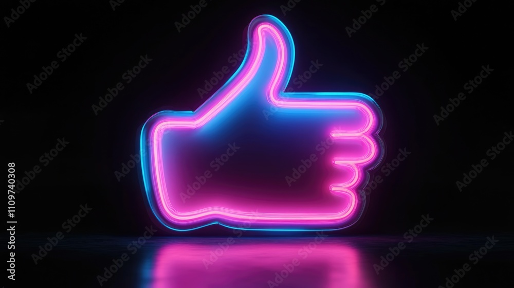 Vibrant Thumbs Up Symbol in Neon Pink and Blue Glow. Isolated Cyber Icon with 3D Effect on Dark Background Vibrant Thumbs Up Symbol in Neon Pink and Blue Glow. Isolated Cyber Icon with 3D Effect on Dark Background