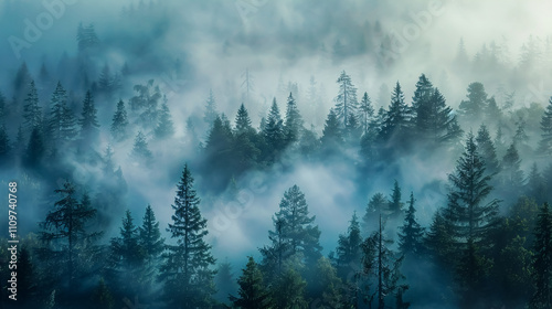 Foggy Forest: The ethereal beauty of a foggy forest, with trees shrouded in mist, creating a mystical and tranquil atmosphere.