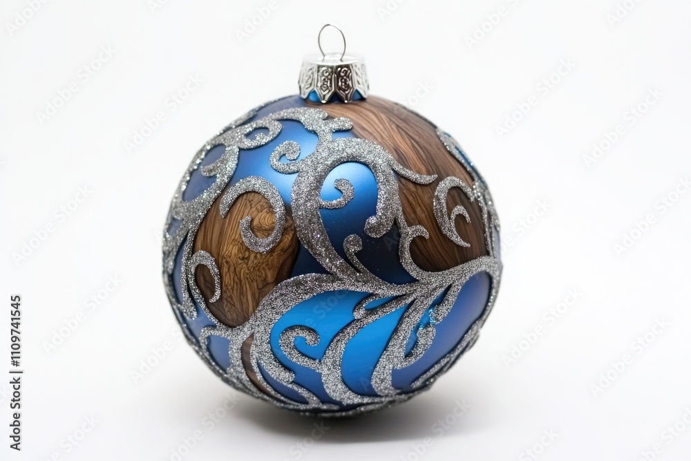 Elegant Blue Ornament: A Wooden Christmas Ball with Silver Accents for Festive Decorations Elegant Blue Ornament: A Wooden Christmas Ball with Silver Accents for Festive Decorations