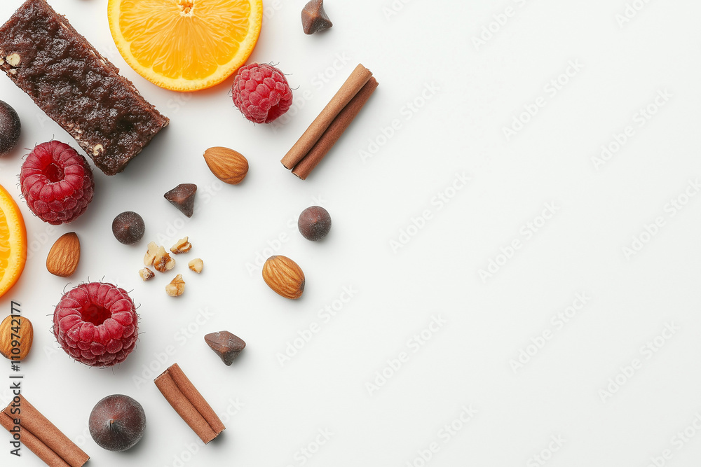 Moody bars with fruit and nuts on a white background, top view, flat lay, space for text
Moody bars with fruit and nuts on a white background, top view, flat lay, space for text
