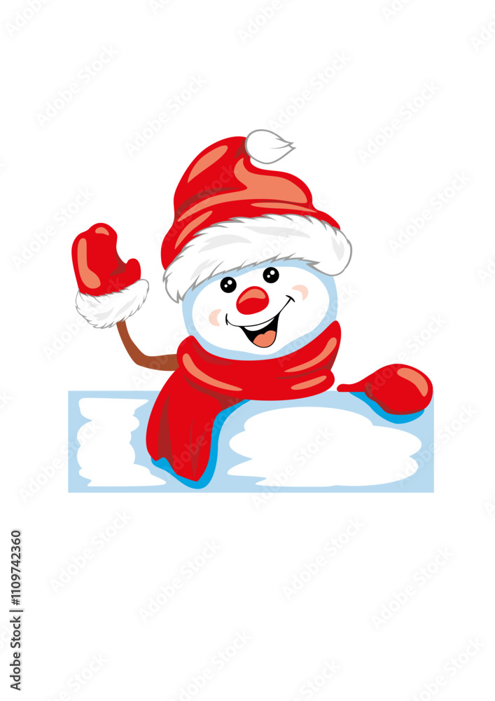 Waving happy snowman isolated on white Waving happy snowman isolated on white