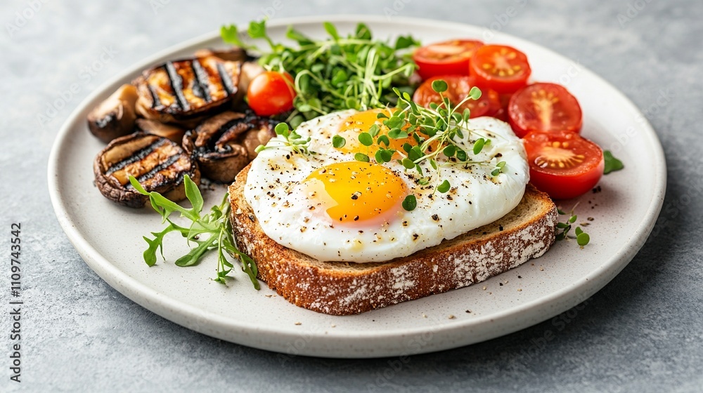 Delicious Grilled Mushrooms Eggs Toast And Tomatoes Delicious Grilled Mushrooms Eggs Toast And Tomatoes