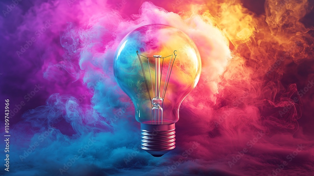 Creative Light Burst: Electric Ideas in Rainbow Shades, レインボーの色調で表現する電球からの創造的光の爆発.Generative AI Creative Light Burst: Electric Ideas in Rainbow Shades, レインボーの色調で表現する電球からの創造的光の爆発.Generative AI