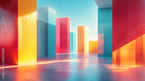 Colorful Abstract Architecture Bright Sunlit Corridor