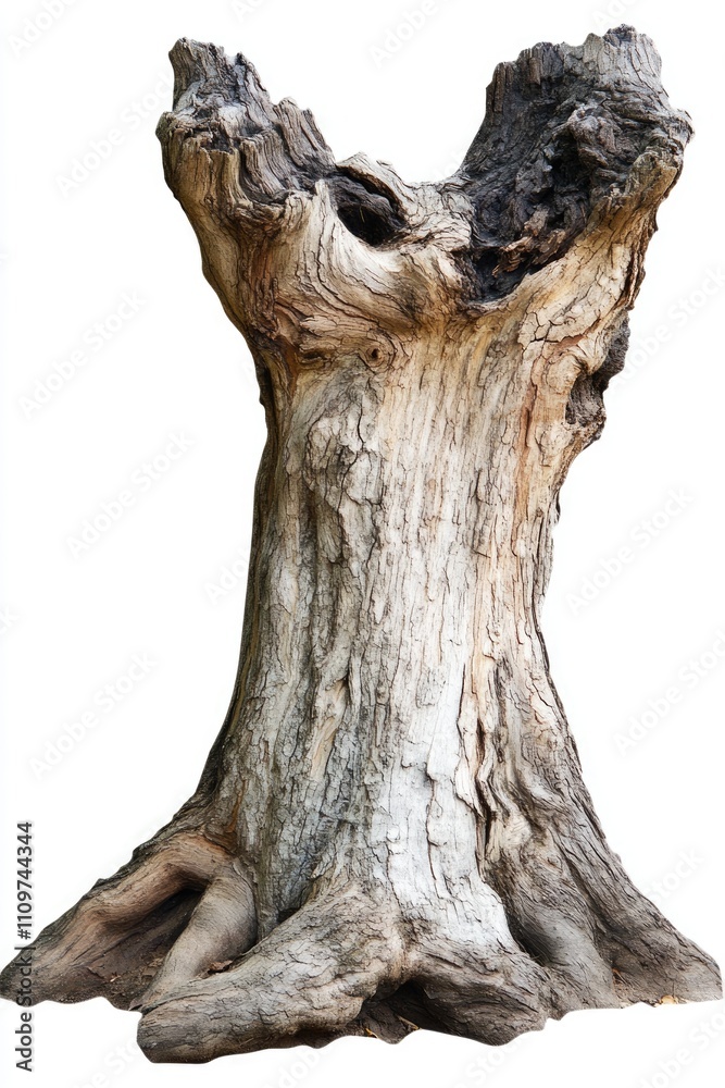Imposing Tree Trunk Standing Alone Against a Pure White Backdrop Imposing Tree Trunk Standing Alone Against a Pure White Backdrop