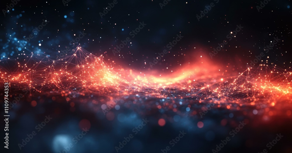 A Digital aesthetics Dynamic network structure composed of interconnected lines and nodes with a gradient effect A Digital aesthetics Dynamic network structure composed of interconnected lines and nodes with a gradient effect