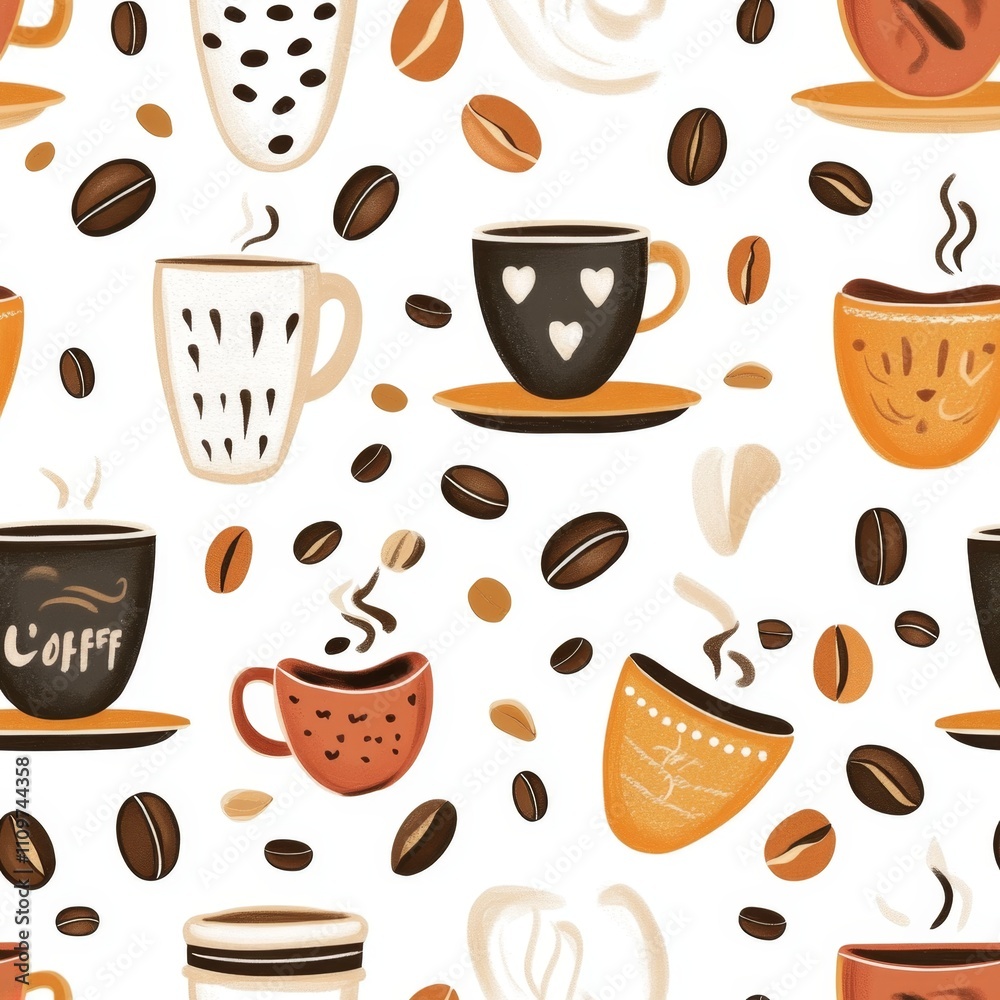 Obraz premium Coffee Cups Pattern Design