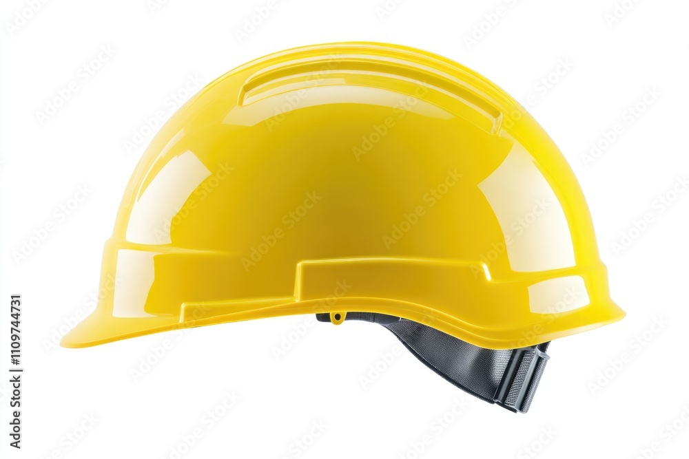 Fototapeta premium Vibrant Yellow Hard Hat. Isolated Safety Helmet for Construction Professionals on Crisp White Background