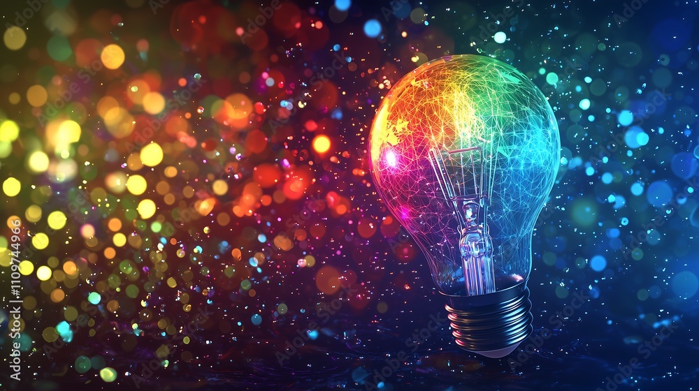 Luminous Imagination: Light Bulb with Rainbow Palette, レインボーパレットの電球が生む光る想像力.Generative AI Luminous Imagination: Light Bulb with Rainbow Palette, レインボーパレットの電球が生む光る想像力.Generative AI