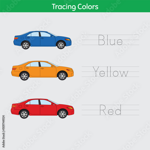 Tracing color names. Handwriting practice for preschool kids.